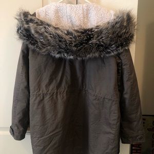 BCBG Women's Mocha Faux Fur Hooded Sherpa Coat